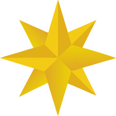 Gold eight pointed star symbol isolated on white background graphic design element