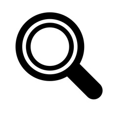 Large black magnifying glass icon for search, research, and digital investigation purposes