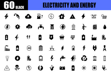 Electricity and energy black icons. electrical energy sign flat icons.
