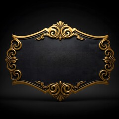 Ornate Sign with Gold Border on Black Background