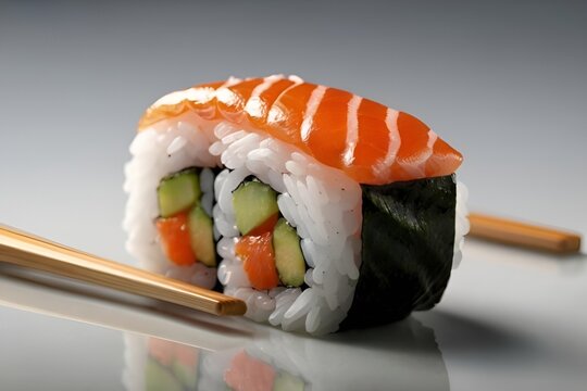 Happy 3D Cartoon Salmon Nigiri Sushi with Chopsticks – Cute Food Character for Promotions