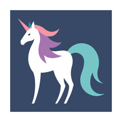 Obraz premium Colorful flat design illustration of a standing magical unicorn with detailed features