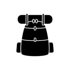 Hiking bag doodle icon vector in black fill silhouette style. Perfect for outdoor, camping, and travel-themed designs. Editable EPS for creative use.