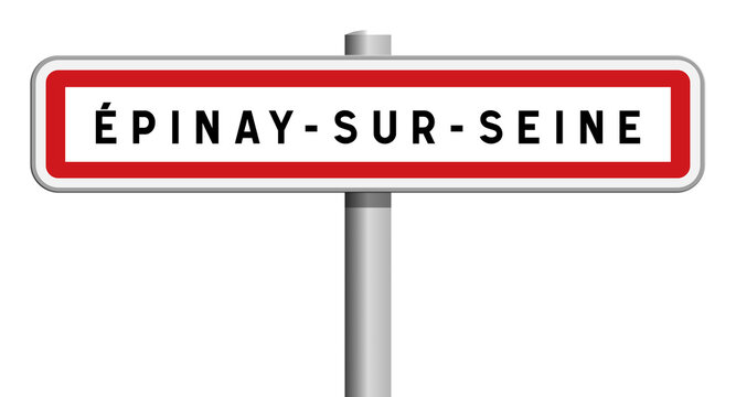 Panneau d'entr&eacute;e de ville de &Eacute;pinay-sur-Seine, Seine-Saint-Denis, &Icirc;le-de-France