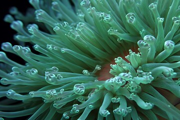Striking sea anemone in vibrant green backdrop  
