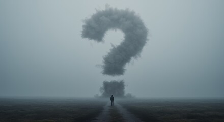Question mark cloud with man in field