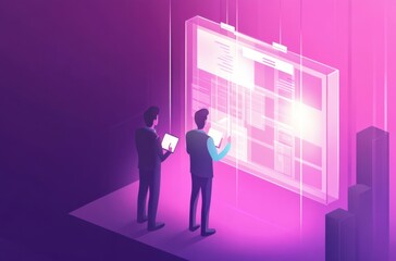 Team strategy session in bright office, isometric vector with