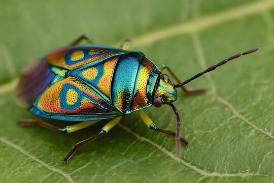 Striking Chrysocoris stollii beetle in vibrant view  
