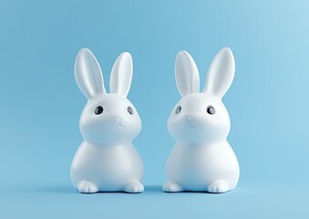 Two white rabbits facing each other on a light blue background (1)