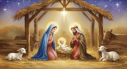Nativity Scene with Mary, Joseph, and Baby Jesus
