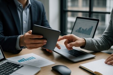 Business meeting with digital devices