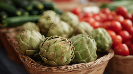 Obraz premium Artichokes nestle like emerald buds, celebrating Earth Day with whimsical harvest bounty, Mediterranean feasts, and secret garden whispers
