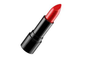 Red lipstick, black tube isolated on transparent background