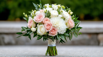 Elegantly enchanted bouquet of blushing roses and budding whispers, perfect for Ostara celebrations or whimsical garden nuptials