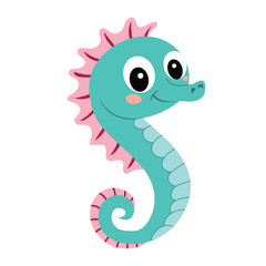 Cute Little Seahorse in Flat Style. Hand Drawn Vector Art. 
