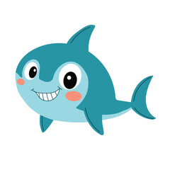 Cute Little Shark in Flat Style. Hand Drawn Vector Art. 