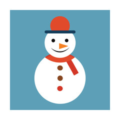 Adorable vector illustration of a smiling snowman wearing a hat and a cozy red scarf