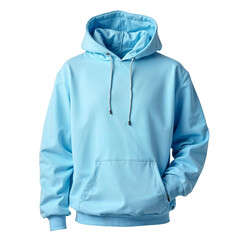 Close-Up Light Blue Hooded Sweatshirt Mockup on Transparent Background &ndash; Minimalist Soft Fabric Hoodie with Drawstring, Relaxed Fit, High-Resolution
