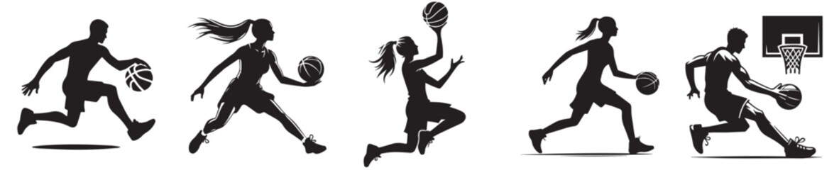 silhouette vector of people playing basketball