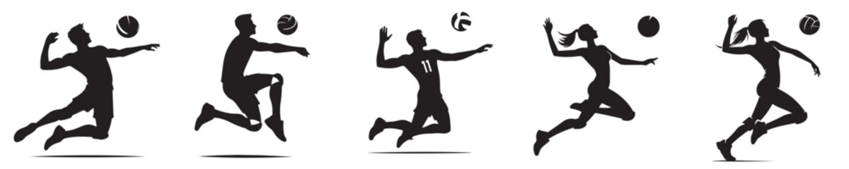 silhouette vector of people playing volleyball