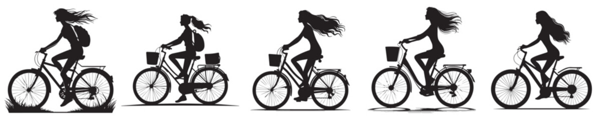 Fototapeta premium vector silhouette of a woman riding a bicycle