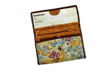 Vintage Floral Pattern Wallet Displaying Interior Details with Identification Feature