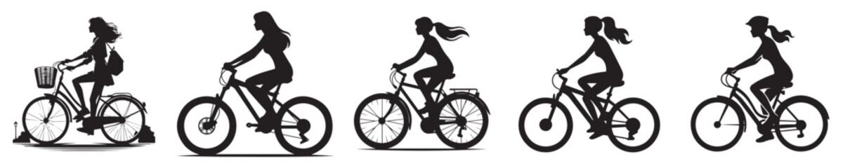vector silhouette of a woman riding a bicycle