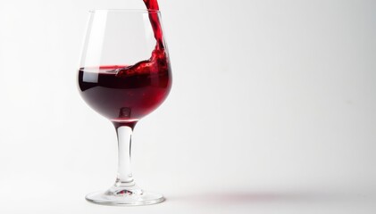 Rich red wine, poured into glass, clean white background, isolated, cabernet, liquid