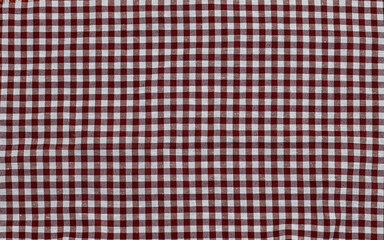 Red and White Gingham Checkered Fabric Texture with Smooth Crumple Effect