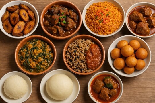 Diverse African cuisine bowls