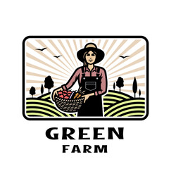 Farmer girl with a basket of vegetables.