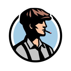 Silhouette of a man in a cap smoking a cigarette.