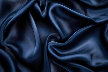 Fototapeta premium Intricate folds of deep navy blue satin fabric.