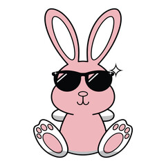 A playful illustration of a cute bunny wearing sunglasses, exuding a fun and trendy vibe. This design is perfect for children's products, Easter themes, or any project that celebrates joy and cuteness