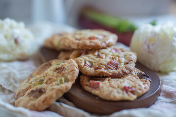 Chocolate chip cookies with rhubarb