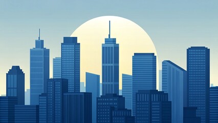 Obraz premium This stylized urban landscape emphasizes geometric shapes and clean lines, offering a sleek and contemporary feel. Perfect for digital backgrounds, business presentations