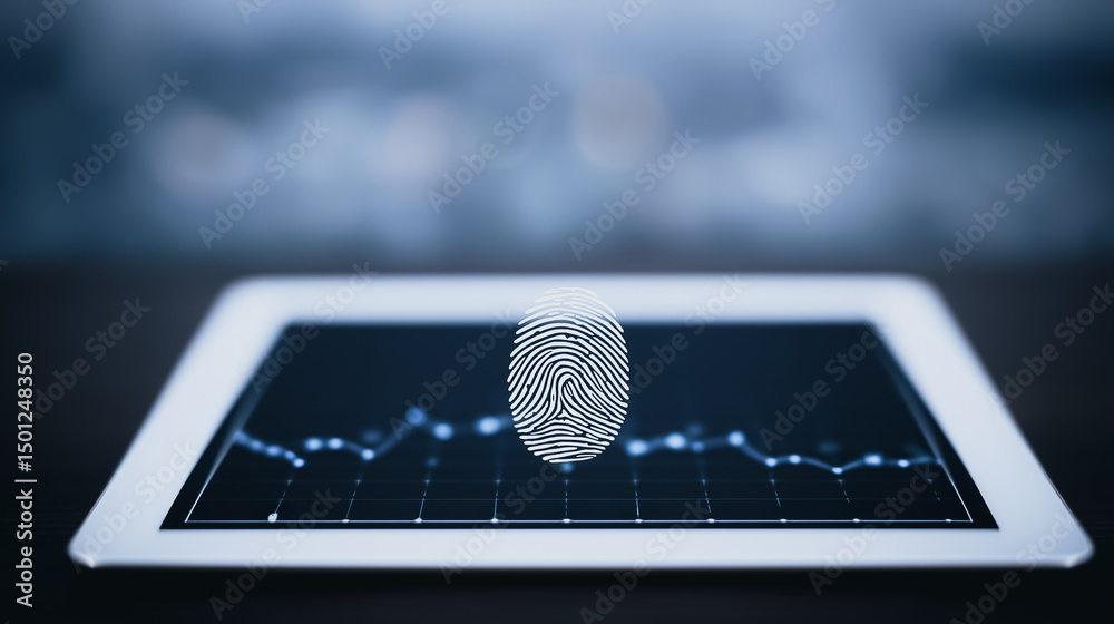 Poster biometric security on display: an advanced security authentication system, featuring a fingerprint s