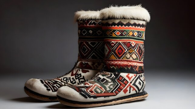 Inuit sealskin boots decorated with traditional patterns