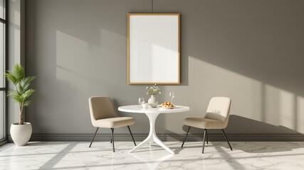 Clean and Chic Breakfast Area with Marble Floor