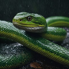 Obraz premium green snake on a tree