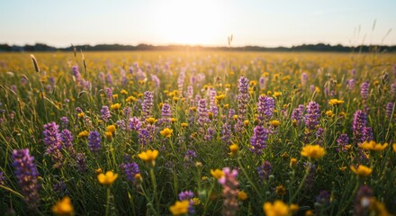 Fototapeta premium Vibrant Wildflower Meadow at Sunset