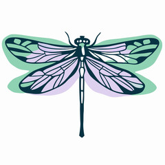 Purple and Green Dragonfly Illustration, Nature Insect Graphic