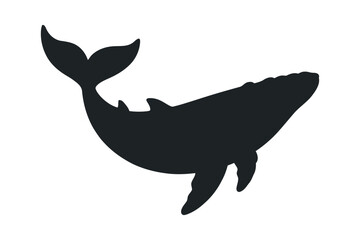 Simple Black Silhouette of a Humpback Whale Swimming in the Ocean
