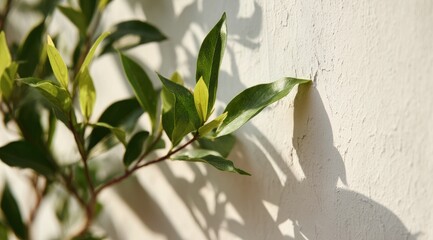 Obraz premium Green leaves against a light wall