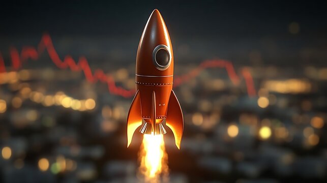 Rocket launching, city, decline, night, business