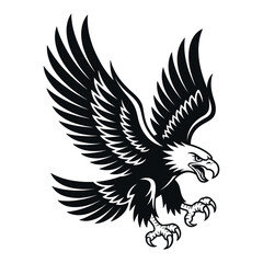 Majestic Black and White Eagle in Flight Powerful Wings Spread Wide Talons Extended