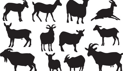 Fototapeta premium Stylized Black Silhouette of a Goat: Decorative Animal Vector Illustration Art Graphics