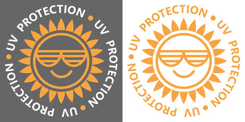 UV protection icon set featuring symbols for ultraviolet radiation, sun safety, and SPF. Vector pictograms for skincare, sunscreen labels, and cosmetic packaging design