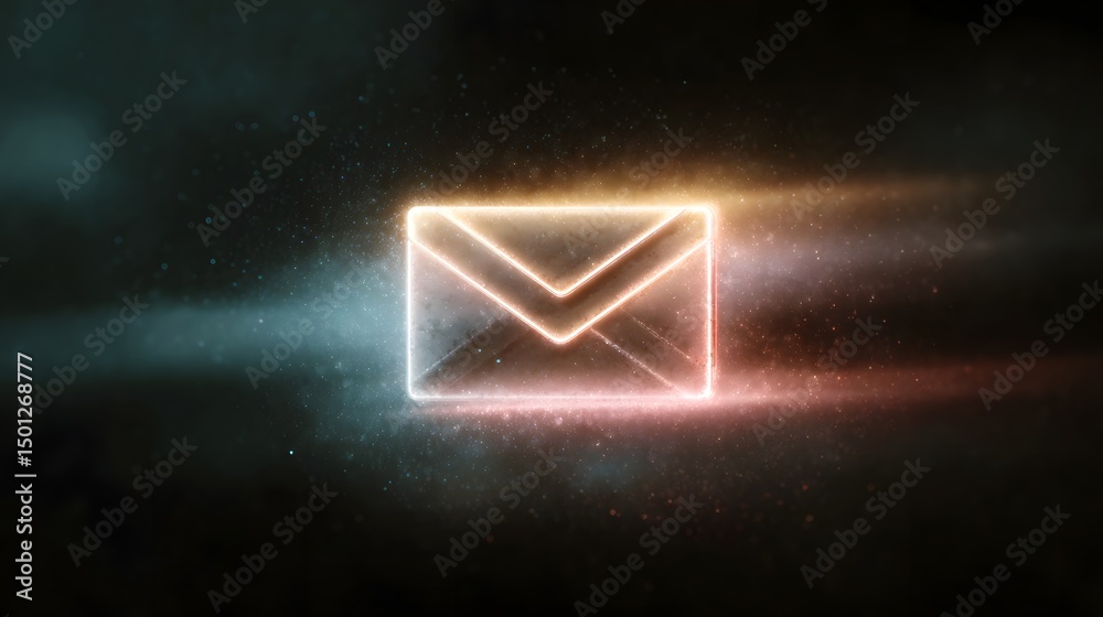 Wall mural glowing envelope icon expanding into animated chat