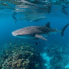 Fototapeta premium Whale Shark Swimming in Ocean Water